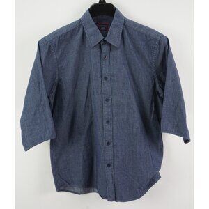 UNTUCKit Men's Medium 3/4 Sleeve Soft Woven Blue 100% Cotton Button Up Shirt
